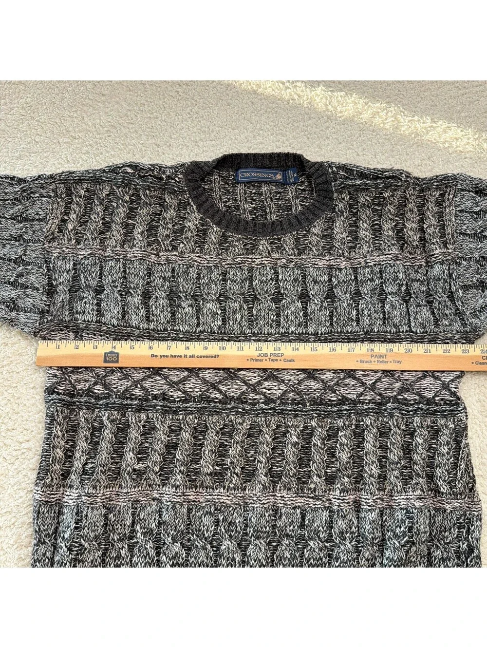 Vintage 90s Grandpa Sweater Mens XL Gray Marled Cable Knit Crewneck Made in USA
